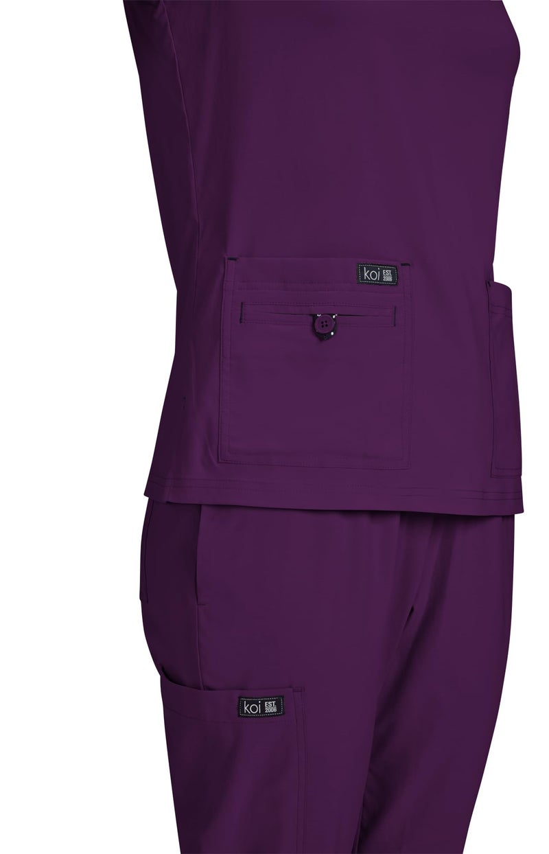 KOI Basics Becca Women's 4-Pocket Stretch Scrub Top Eggplant Small - Image 3